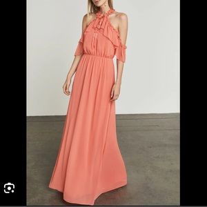 NWT BCBG MAX AZRIA SPICED CORAL /PEACH Tracie COLD SHOULDER HALTER DRESS Size XS
